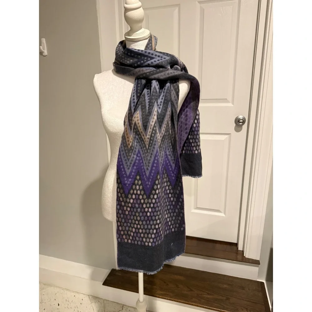 The Paper Store Eco Cashmink Scarf Plum Purple Zig Zag Dotted Made in Germany